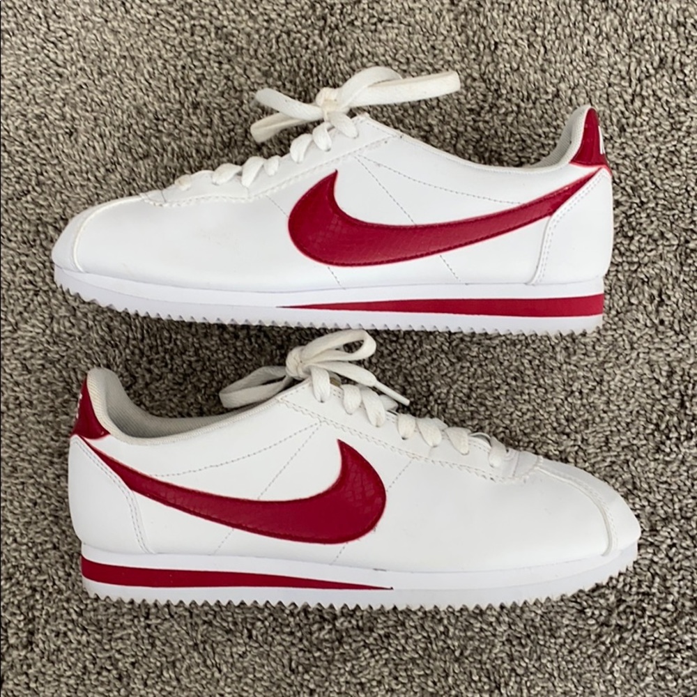 White and red Nike sneakers